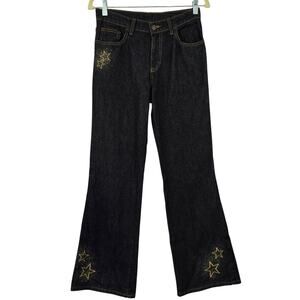 L Jordache VTG Y2K Black Jeans Glitter Gold Star Embroidery Flare Bootcut Rare